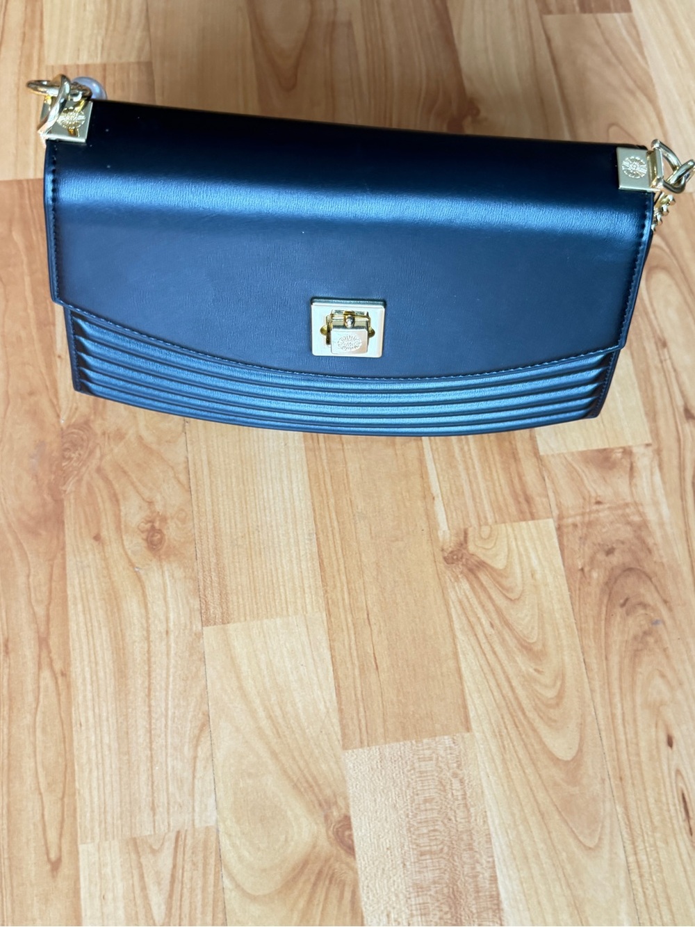 Women's Black Leather Shoulder Bag with Gold Hardware